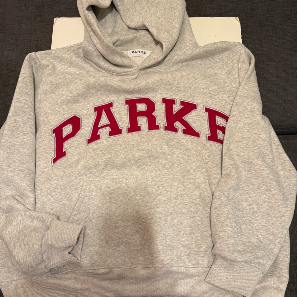 Parke Gray Hoodie with Red Lettering